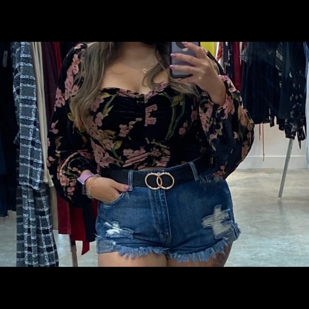 Floral long sleeve crop top